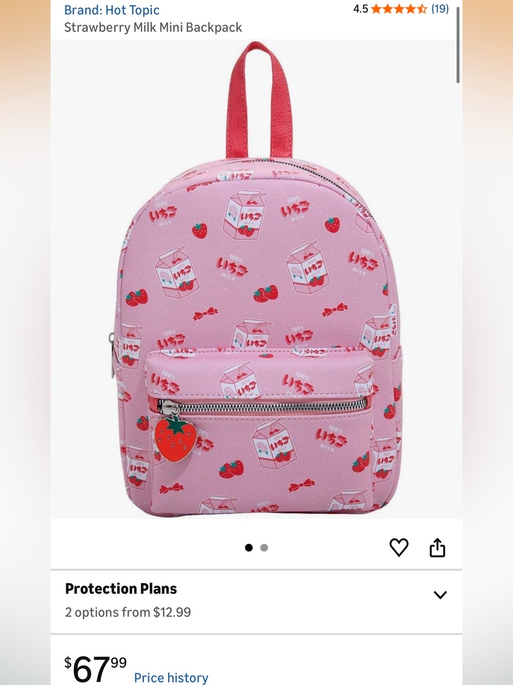 Hot Topic Strawberry Milk Mini Backpack Kawaii Pink Faux Leather Bag - Picture 8 of 8